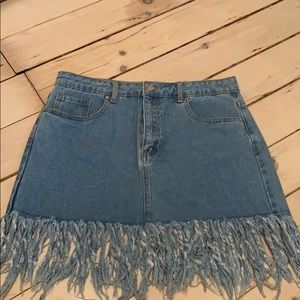 Denim Fringe Mini Skirt